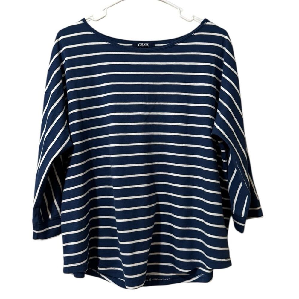 Chaps Denim Women Size Large Shirt Pullover Striped Cotton Blend Nautical Casual